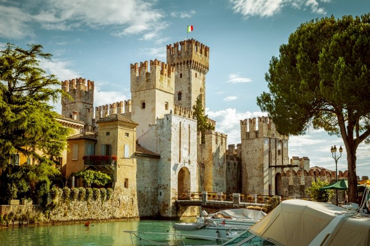 SIRMIONE, ITALY - JULY 16, 2014: Rocca Scaligera castle in Sirmione town near Garda Lake in Italy