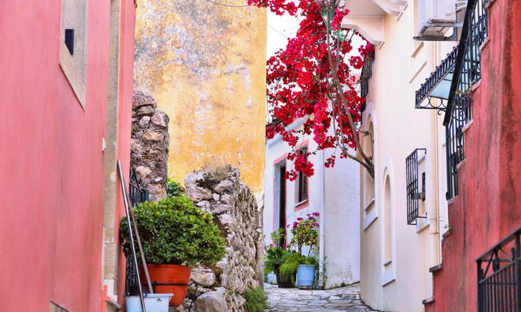 Greek village at the island of Corfu - Sinarades. Rural Greece.