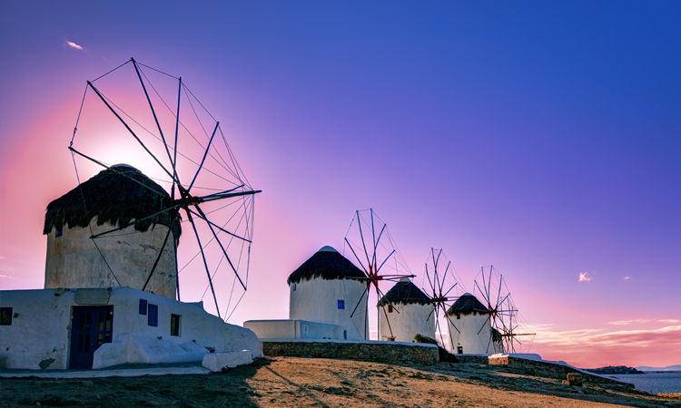 Windmills at sunset