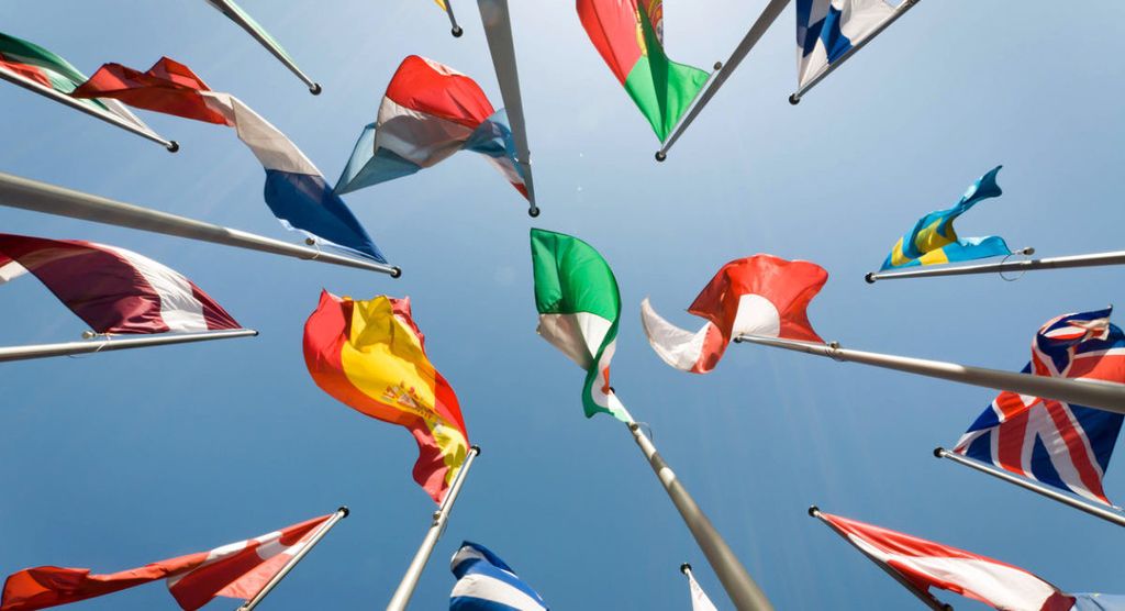 group of eu flags