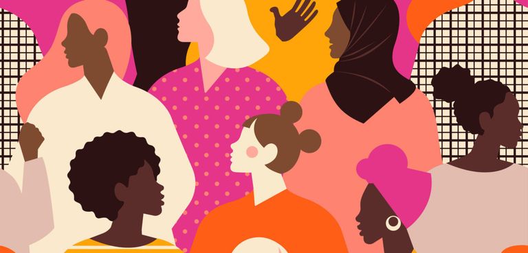 Female diverse faces of different ethnicity seamless pattern. Women empowerment movement pattern. International women's day graphic in vector.