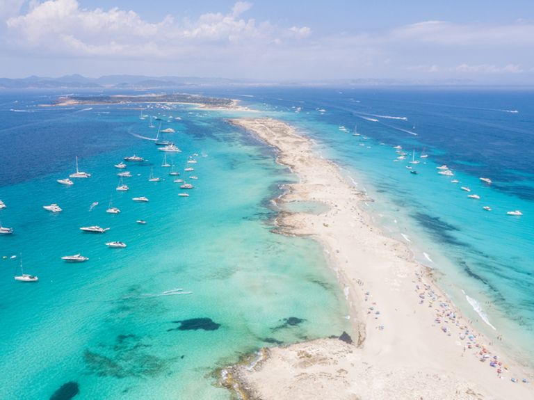 Aerial view of yachts off the coast of Formentera