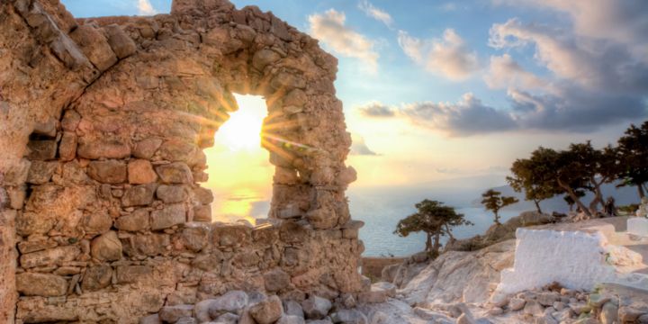 Stone viewpoint in Rhodes at Sunset