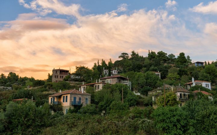 Stone buildings in the hills