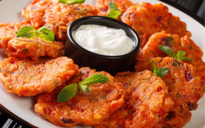 Keftedes with dip in the middle