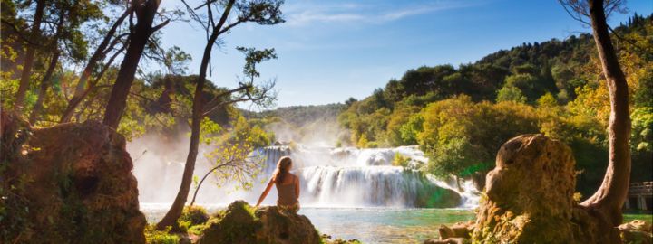 Women looking out to Krka National Park Waterfall