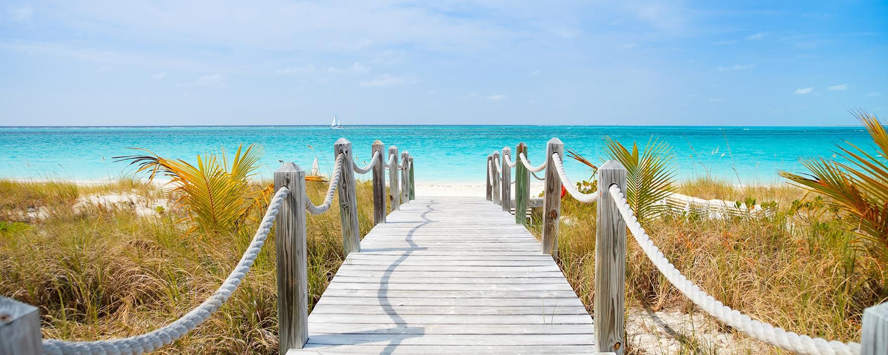 Wooden path to the beach, turks and caicos