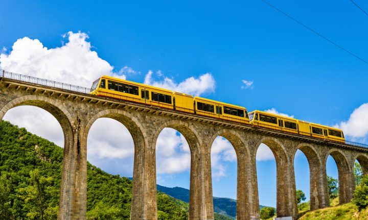 The Yellow Train (Train Jaune) On Sejourne Bridge