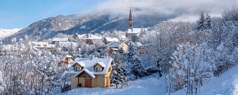 Ski chalet, slopes and forest in Les Gets