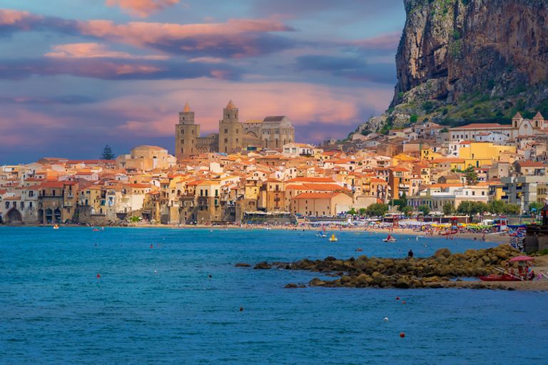 View of Cefalu Town from the Mediterranean Sea