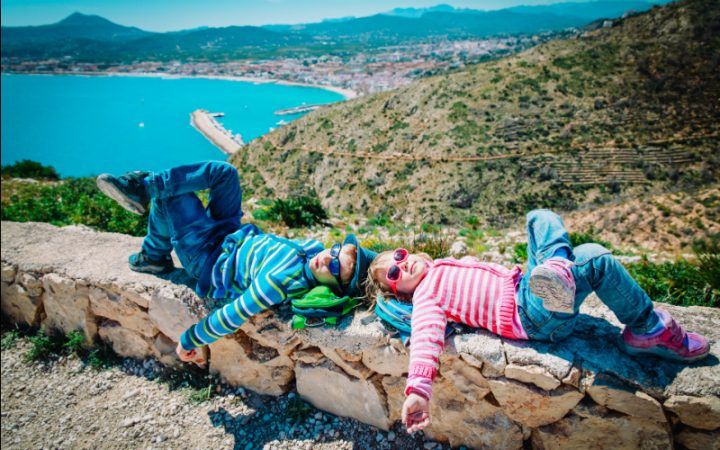 Kids relaxing on holiday, Costa Brava