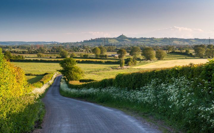 Road and fields in Somerset Levels