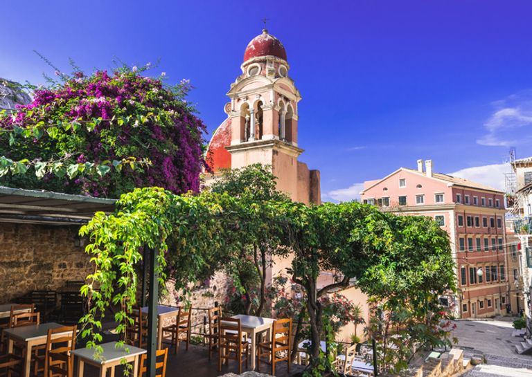 Picturesque Street In Corfu Town, Greece
