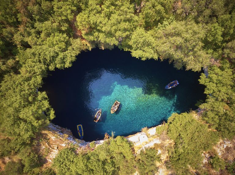 Melissani Cave Kefalonia, aerial view
