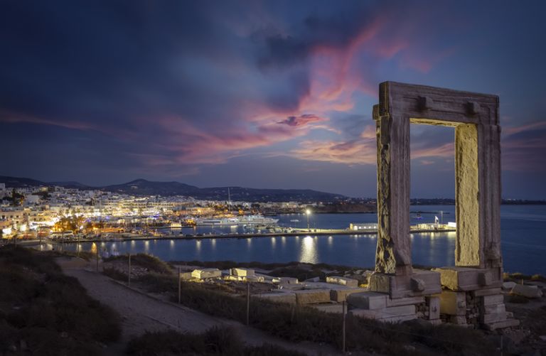 The Famous Portara Marble Gate In Front Of Naxos