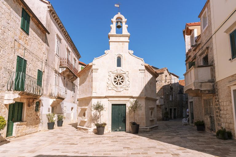 St. John's Square In Jelsa Town, Hvar Island, Croatia
