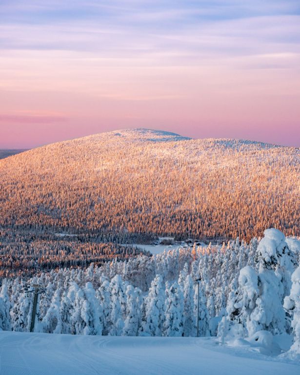 Sunrise View Of Ski Slopes And Mountains In Levi, Kittilä, Lapland, Finland