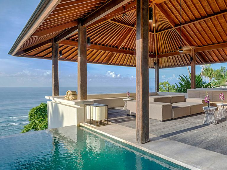 terrace with pool and sea view