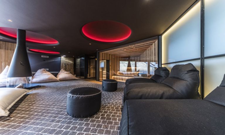 Modern living room with black details and sofa