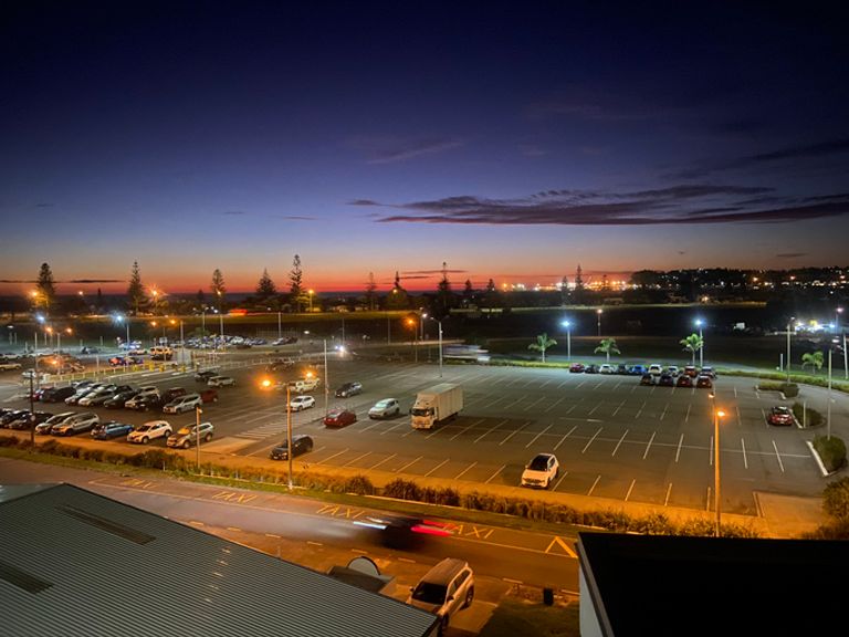 Airport car park at sunset
