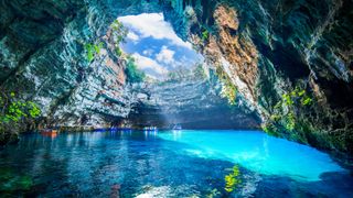 Melissani Cave in Kefalonia, Greece.