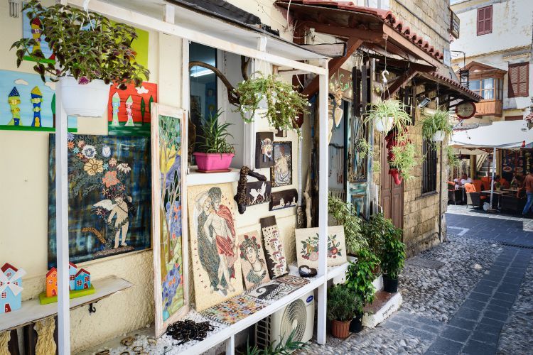 Traditional Greek souvenir shop at Rhodes town on Rhodes island, Greece