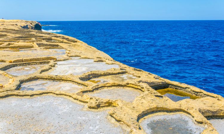 View of salt pans near Marsalforn, Gozo, Malta