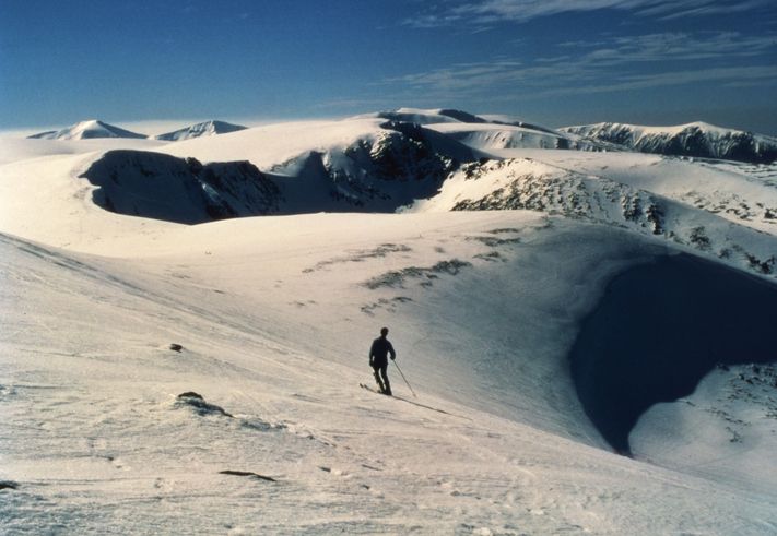 Skiing above Coire Cas, Cairngorm Mountains, Scotland