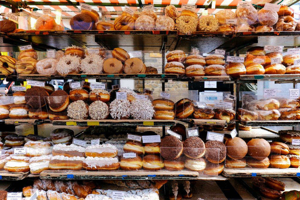 Doughnuts on a market stall