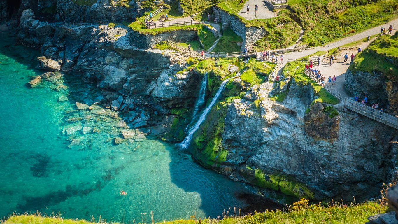 Water fall in Tintagel Bay - wild swimming