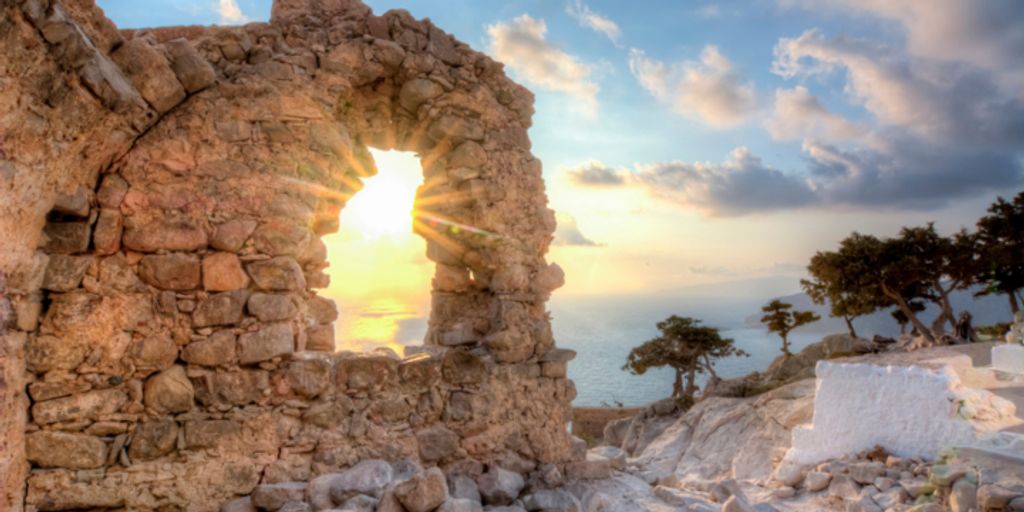 Stone viewpoint in Rhodes at Sunset