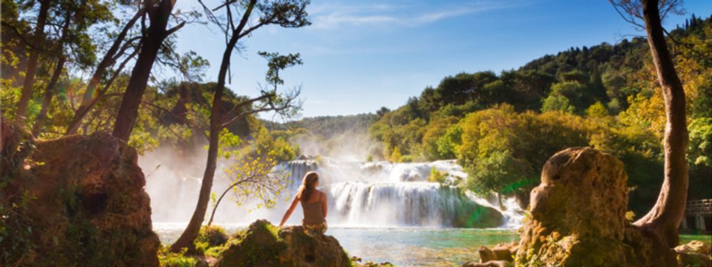 Women looking out to Krka National Park Waterfall