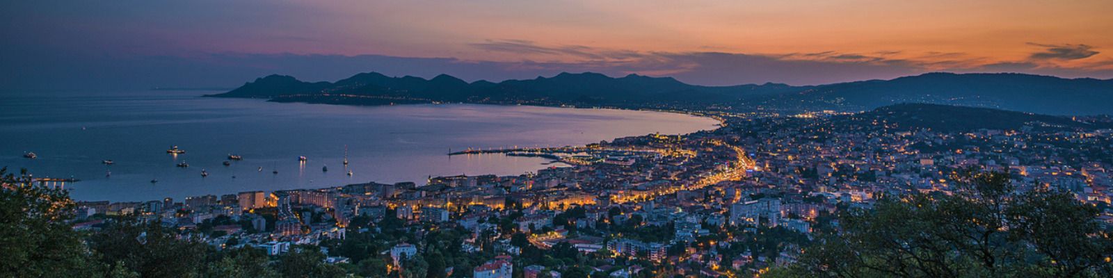 Cannes coastline at sunset