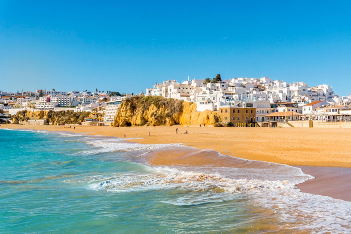 Wide, Sandy Beach In Albufeira, Algarve, Portugal