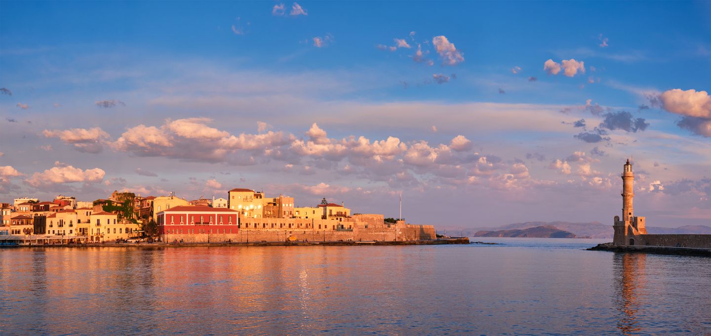 Picturesque Old Port Of Chania, Crete Island. Greece