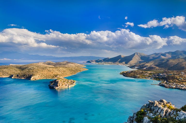 Panoramic view of Spinalonga and the gulf of Elounda