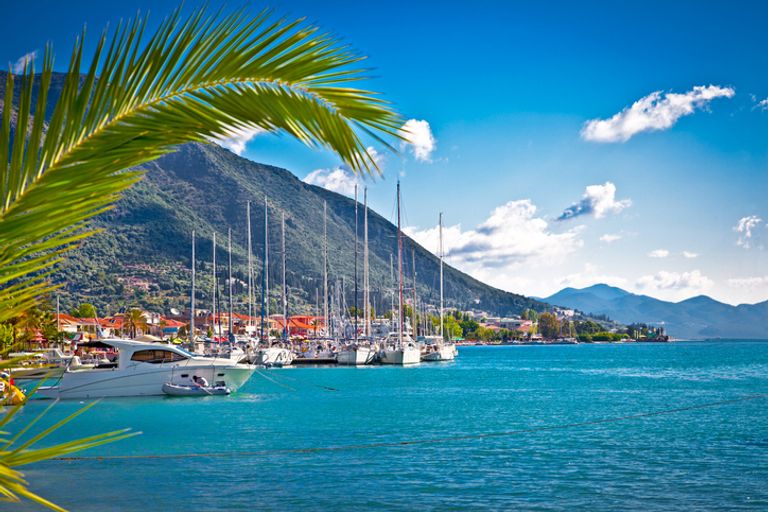 Nydri harbour in Lefkada, Greece.
